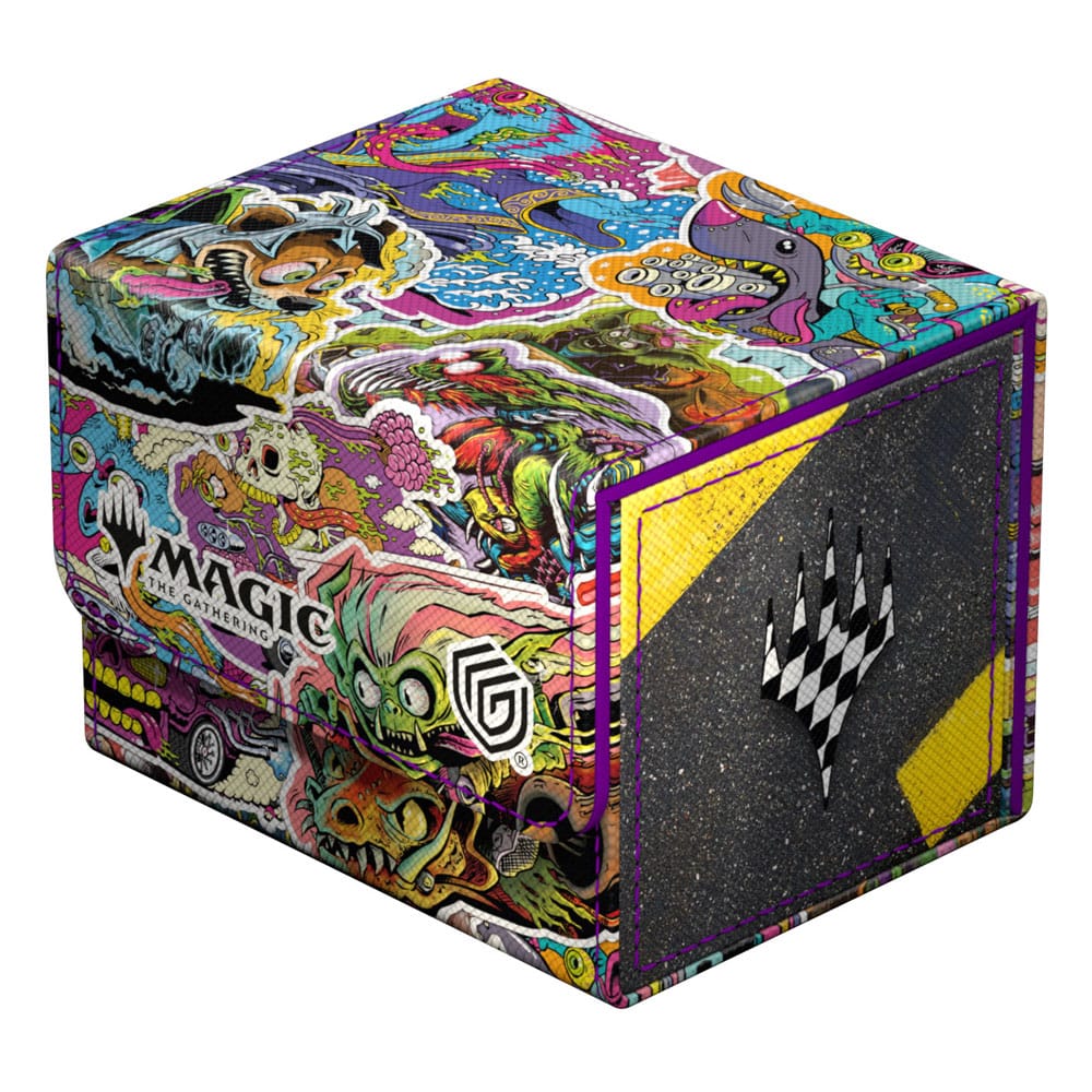 Bunte Ultimate Guard Sidewinder 100+ Xenoskin Deck-Box mit Magic: The Gathering Aetherdrift-Motiv.