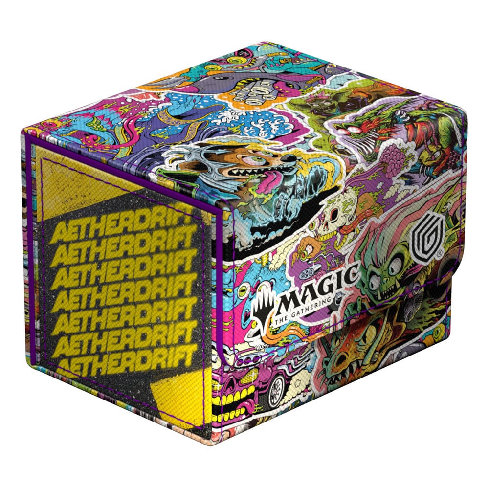 Bunte Ultimate Guard Sidewinder 100+ Xenoskin Deck-Box mit Magic: The Gathering Aetherdrift Design.