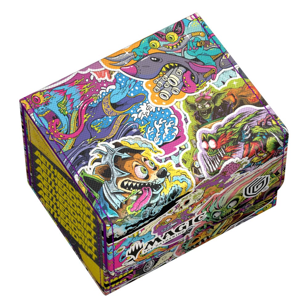 Bunte Ultimate Guard Sidewinder 100+ Xenoskin Deck-Box mit Magic: The Gathering "Aetherdrift" Design.