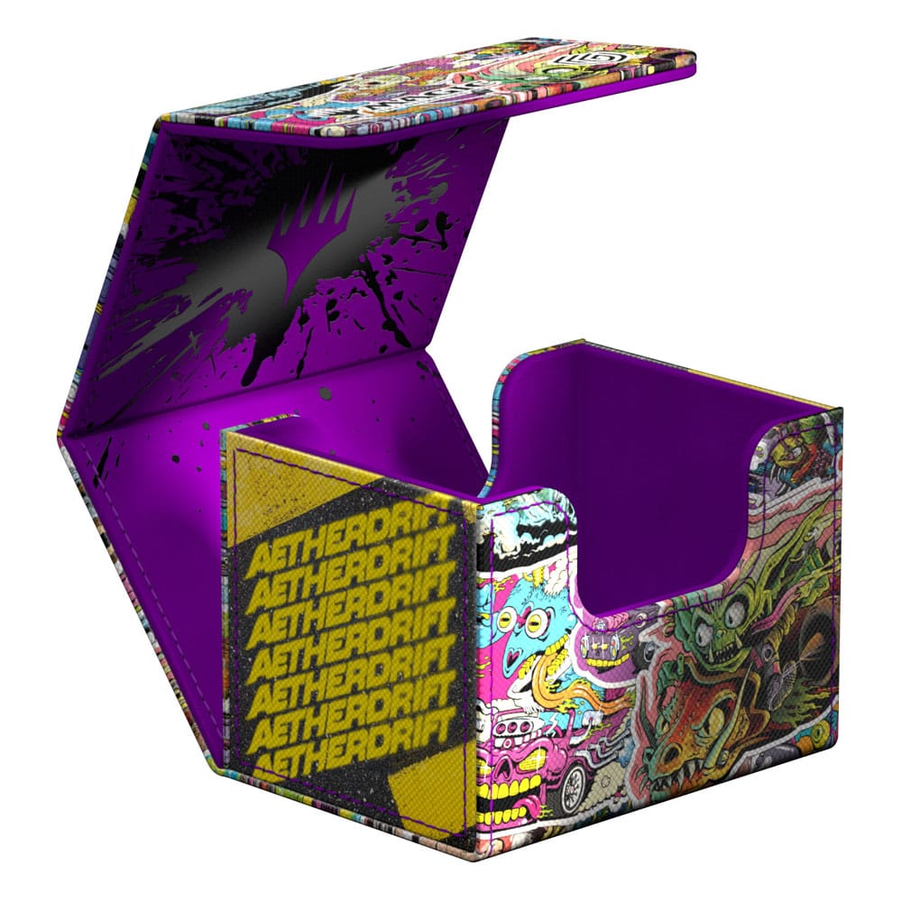 Ultimate Guard Sidewinder 100+ Xenoskin Aetherdrift Deck-Box, buntes Design, offen, Magic: The Gathering.