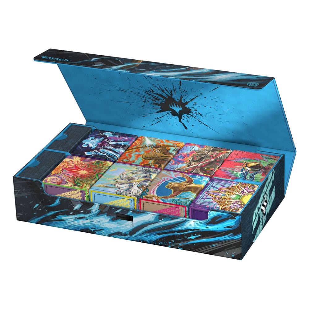 Ultimate Guard Omnihive 1000+ Xenoskin Aetherdrift Box mit Magic: The Gathering Karten, offen mit buntem Artwork.