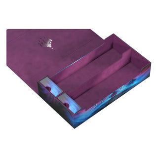 Ultimate Guard Omnihive 1000+ Xenoskin Deck-Box, lila mit Drachenmotiv, offene Fächeransicht.