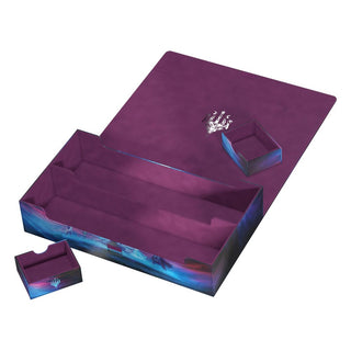 Ultimate Guard Omnihive 1000+ Xenoskin Deck-Box, lila, mit Dragonstorm-Design, offen mit zwei Fächern.