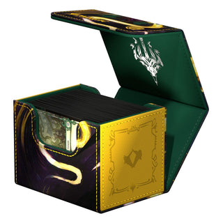 Ultimate Guard Sidewinder 100+ Xenoskin Kartenbox, offen, mit "Tarkir: Dragonstorm" Design, hält Magic-Karten.