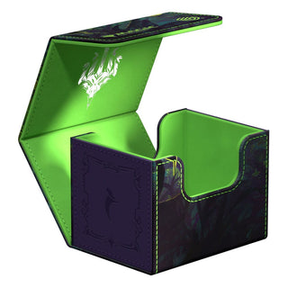 Ultimate Guard Sidewinder 100+ Xenoskin Kartenbox, offen, grün-lila Design, für Magic: The Gathering.
