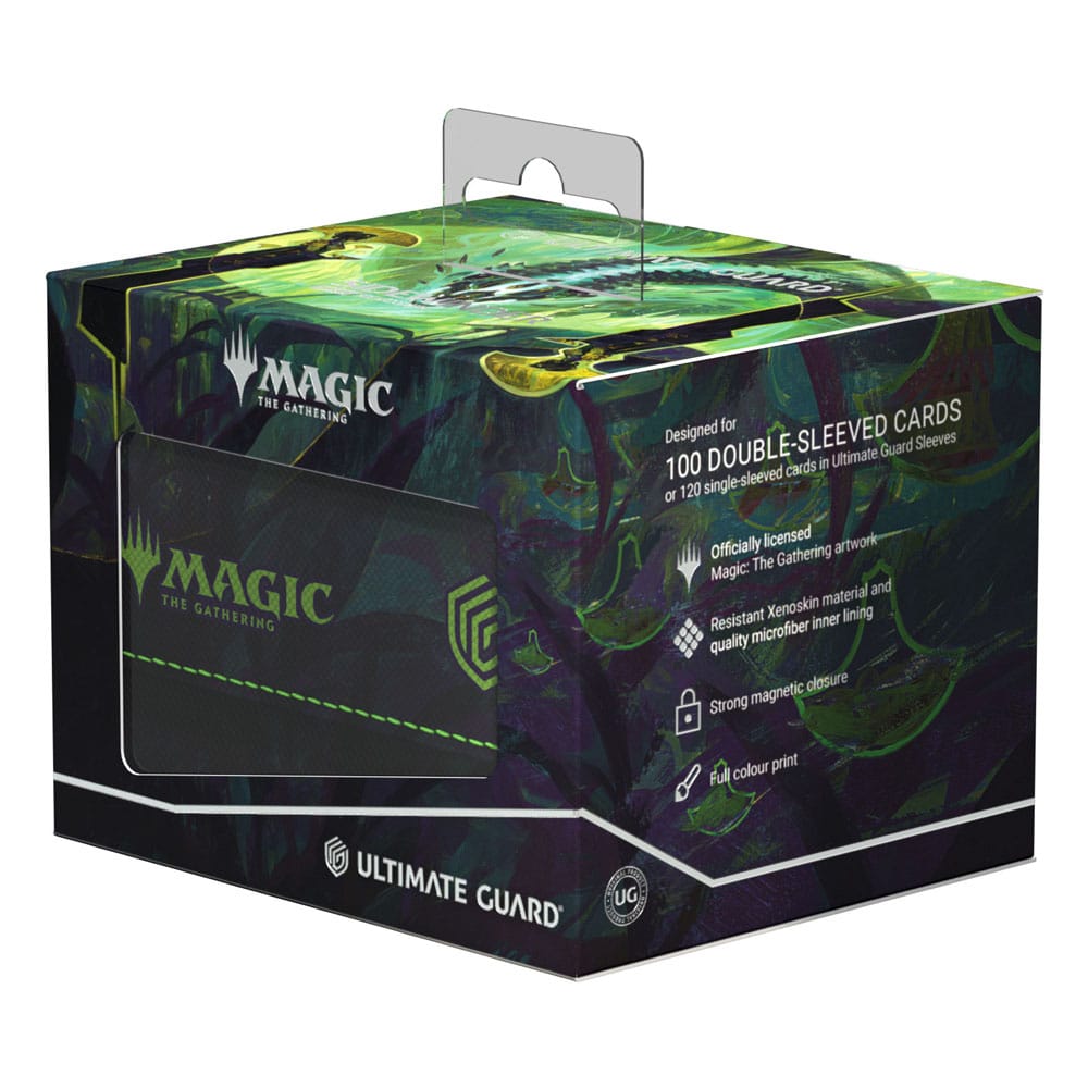 Ultimate Guard Sidewinder 100+ Xenoskin Box für Magic: The Gathering, grün-schwarzes Design, 100 Karten Kapazität.
