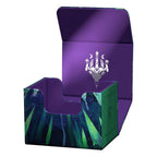 Ultimate Guard Sidewinder 100+ Xenoskin Kartenbox, lila und grün, offen, mit Dragonstorm-Design, für Magic: The Gathering.