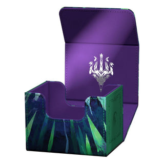 Ultimate Guard Sidewinder 100+ Xenoskin Kartenbox, lila und grün, offen, mit Dragonstorm-Design, für Magic: The Gathering.