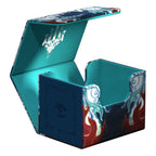 Ultimate Guard Sidewinder 100+ Xenoskin Kartenbox, offen, mit Dragonstorm-Design, türkis und rot, für Magic: The Gathering.