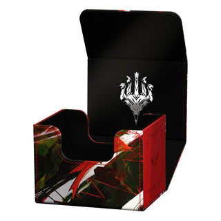Ultimate Guard Sidewinder 100+ Xenoskin Kartenbox, offen, mit "Tarkir: Dragonstorm" Design.