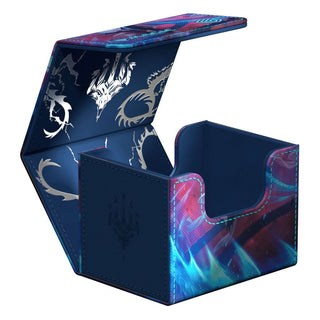 Ultimate Guard Sidewinder 100+ Xenoskin mit Magic: The Gathering Artwork, geöffnet, blau mit schillernden Prägungen.