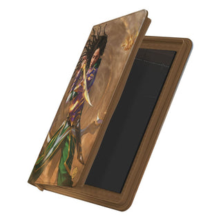 Ultimate Guard Zipfolio 360 Xenoskin Sammelkartenordner mit Fantasy-Design, halb geöffnet.