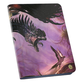Ultimate Guard Zipfolio 360 Xenoskin mit Drachen- und Vogelmotiv, lila Hintergrund, Magic: The Gathering Design.