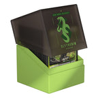 Ultimate Guard Boulder 100+ Deck-Box, Slytherin-Design, geöffnet mit Karten, Harry Potter Thema.