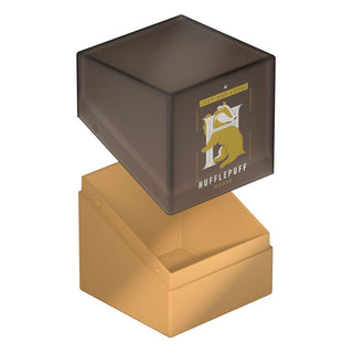 Ultimate Guard Boulder 100+ Deck-Box, Hufflepuff Design, geöffnet, für Kartenaufbewahrung, Harry Potter Thema.