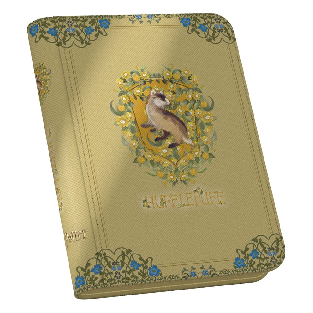 Ultimate Guard Zipfolio 160 Xenoskin Hufflepuff Sammelkartenalbum mit Wappen und Blumenmuster.