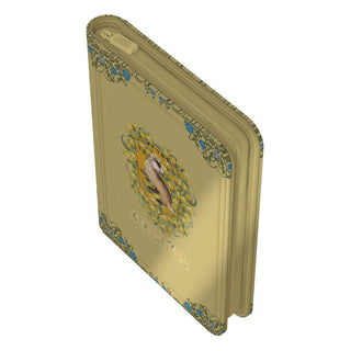 Ultimate Guard Zipfolio 160 Xenoskin Hufflepuff Sammelkartenalbum, beige mit Wappen und floralen Mustern.