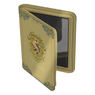 Ultimate Guard Zipfolio 160 Xenoskin Hufflepuff Sammelkartenalbum, beige mit Wappen und Blumenmuster.
