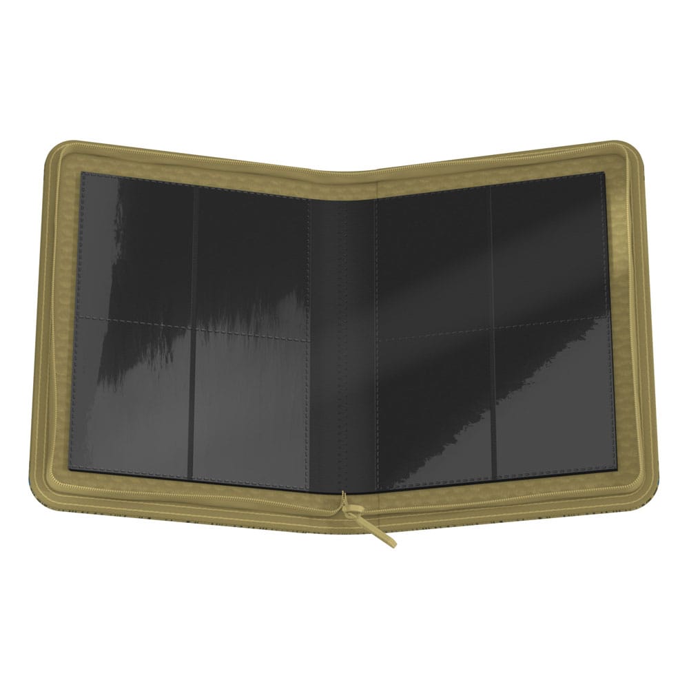 Offenes Ultimate Guard Zipfolio 160 Xenoskin Sammelkartenalbum, schwarz-gold, Hufflepuff-Design.