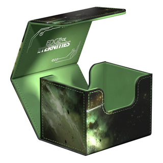 Ultimate Guard Sidewinder 100+ Xenoskin Deck-Box, grün, geöffnet, für 100 doppelt gesleevte Karten, Magic: The Gathering.