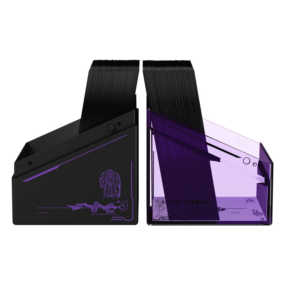 Ultimate Guard Boulder 100+ Deck-Box mit Magic: The Gathering Artwork, schwarz-lila Design, geöffnet.