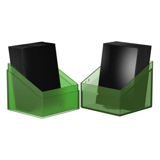 Grüner Ultimate Guard Boulder 100+ Hybrid Kartenhalter mit transparentem Deckel und Karten, Magic: The Gathering Edition.