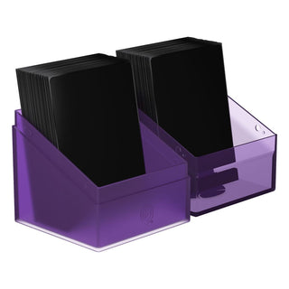 Ultimate Guard Boulder 100+ Hybrid Swamp Deckbox mit transparentem Deckel und lila Unterteil, Kartenhalter.