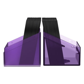 Ultimate Guard Boulder 100+ Hybrid Swamp Deckbox, transparent und lila, geöffnet mit Karten.
