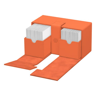 Ultimate Guard Twin Flip'n'Tray 200+ Peach, Summer Edition 2025, geöffnet mit Karten.