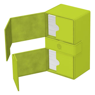 Ultimate Guard Twin Flip'n'Tray 200+ Xenoskin Lime, geöffnet, zeigt Kartenfächer, Summer Edition 2025.