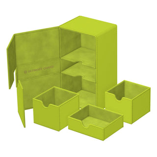 Ultimate Guard Twin Flip'n'Tray 200+ Lime, Summer Edition 2025, offenes Kartenetui mit herausnehmbaren Fächern.