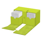 Ultimate Guard Twin Flip'n'Tray 200+ Xenoskin Lime, Sommer Edition 2025, geöffnet mit Kartenfächern.