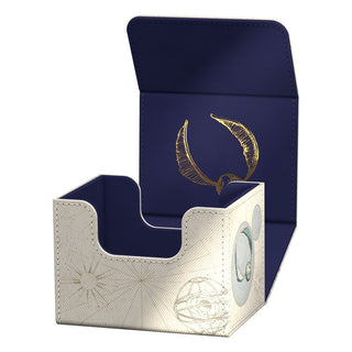 Ultimate Guard Sidewinder 100+ Xenoskin Harry Potter Deck-Box, offen mit goldenen Symbolen.