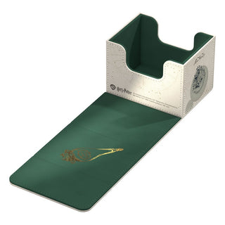 Harry Potter Sidewinder 100+ Xenoskin Deck-Box, grün mit Ron Weasley Design, geöffnet, von Ultimate Guard.