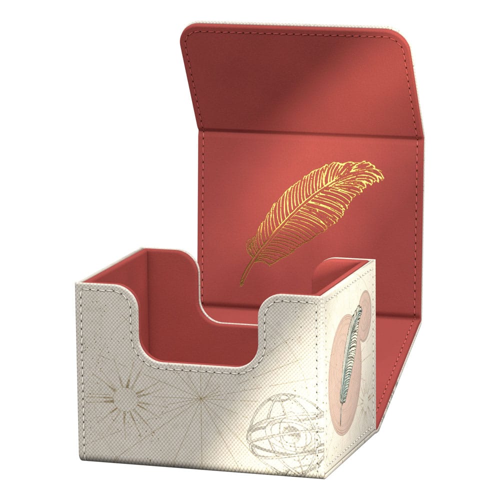 Ultimate Guard Sidewinder 100+ Xenoskin Harry Potter Deck-Box, offen, mit goldener Feder und magischen Symbolen.