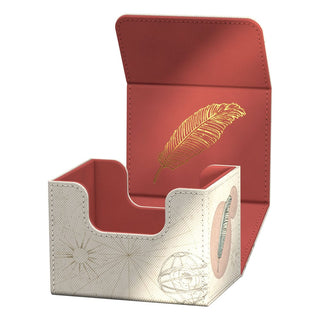 Ultimate Guard Sidewinder 100+ Xenoskin Harry Potter Deck-Box, offen, mit goldener Feder und magischen Symbolen.