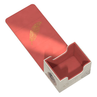 Ultimate Guard Sidewinder 100+ Xenoskin Deck-Box, Harry Potter Design, offen mit rotem Innenfutter und goldener Feder.