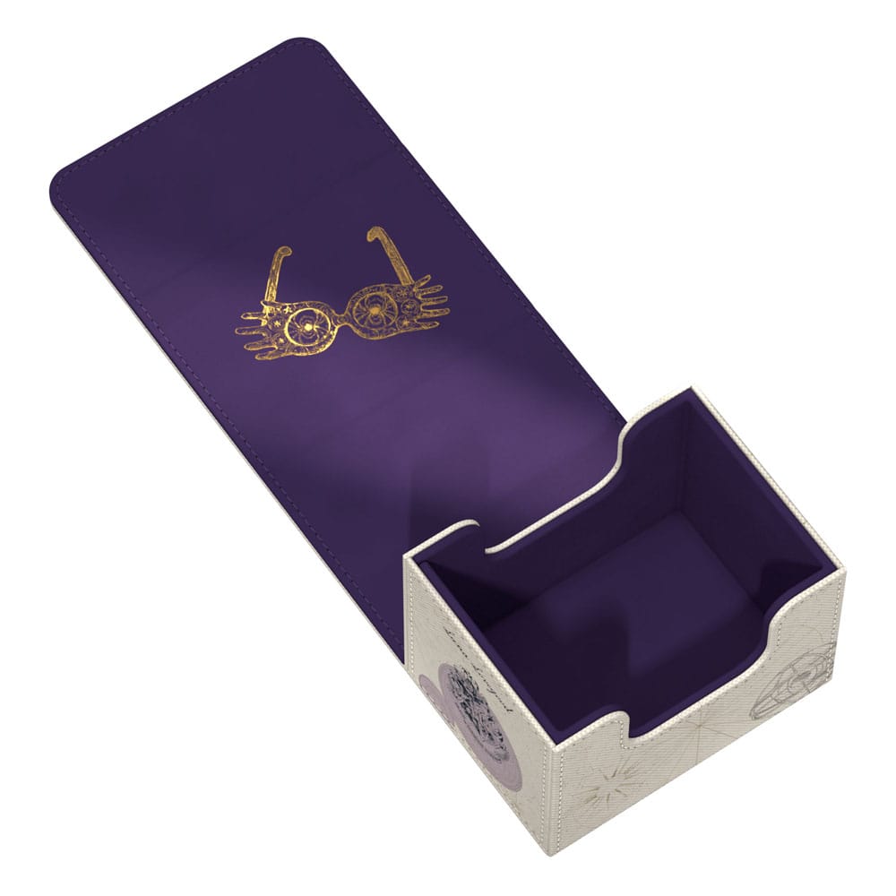 Ultimate Guard Sidewinder 100+ Xenoskin Deck-Box, Harry Potter Luna Lovegood Design, offen, lila Innenraum.