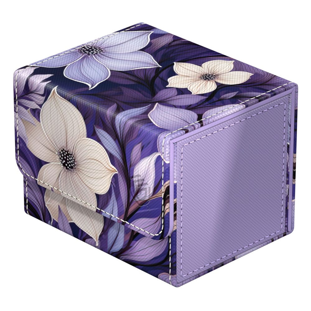 Ultimate Guard Sidewinder 100+ Xenoskin Deck-Box mit floralem Design, lila und weiß, für Kartenspiele.