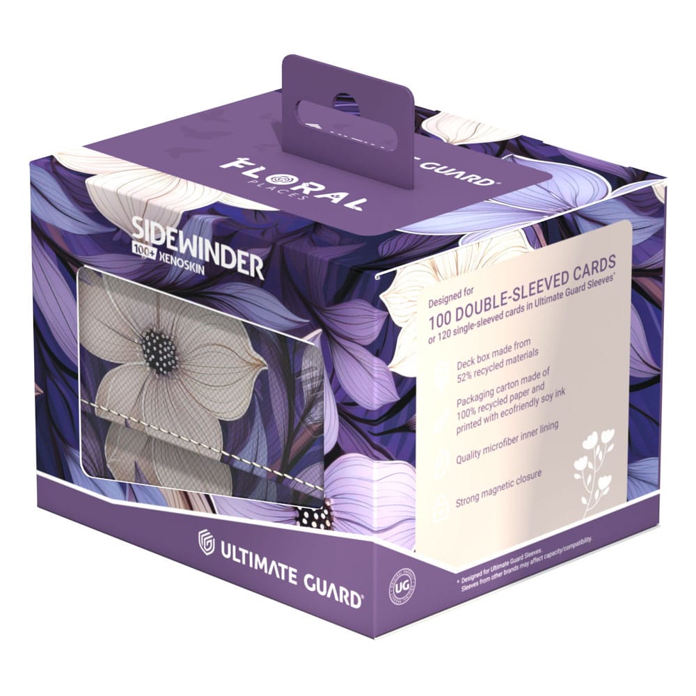 Ultimate Guard Sidewinder 100+ Xenoskin Deck-Box, floral Design, für 100 Karten, lila Verpackung.