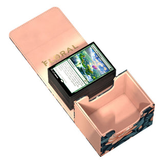 Ultimate Guard Sidewinder 100+ Xenoskin Deck-Box, floral Design, geöffnet mit Karten.