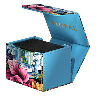 Ultimate Guard Sidewinder 100+ Xenoskin Deck-Box, floral, offen mit Karten.