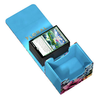 Ultimate Guard Sidewinder 100+ Xenoskin Deck-Box, floral, geöffnet mit Karten.