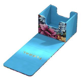 Ultimate Guard Sidewinder 100+ Xenoskin Deck-Box, floral Design, geöffnet, blaues Innenfutter.