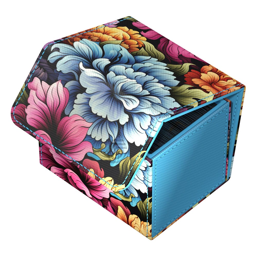 Ultimate Guard Sidewinder 100+ Deck-Box mit buntem Blumenmuster, Xenoskin-Material, geöffnet.