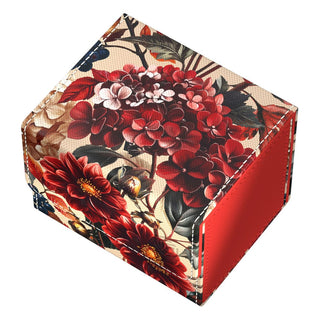 Ultimate Guard Sidewinder 100+ Xenoskin Deck-Box mit floralem Design in Rot und Beige.