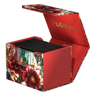 Ultimate Guard Sidewinder 100+ Xenoskin Deck-Box, floral, offen mit Karten.