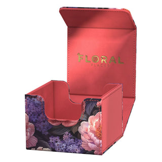 Ultimate Guard Sidewinder 133+ Xenoskin Deck-Box, floral Design, offen, rote Innenseite.