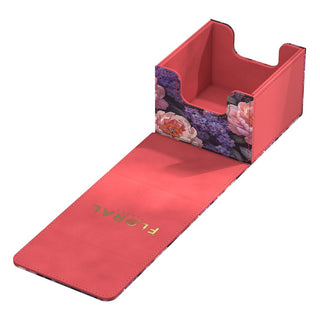 Ultimate Guard Sidewinder 133+ Xenoskin Deck-Box, floral Design, offen, rote Innenauskleidung.