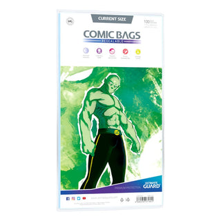Ultimate Guard Comic Bags wiederverschließbar, 100 Stück, für Comics bis 175x268mm, hohe Transparenz.
